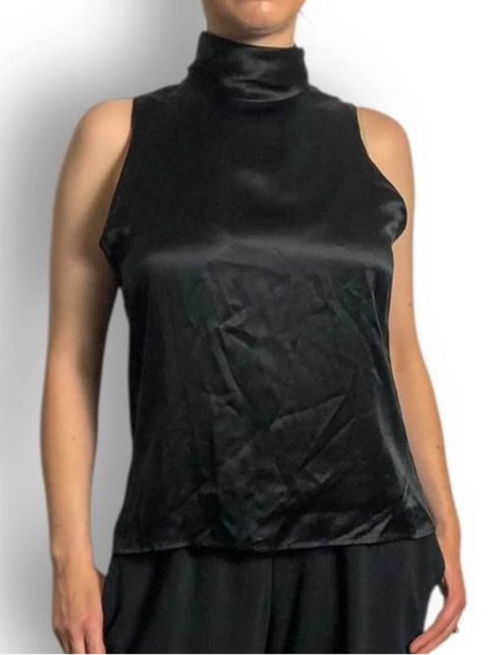 Ralph Lauren Black Silk Sleeveless Mock Neck Top